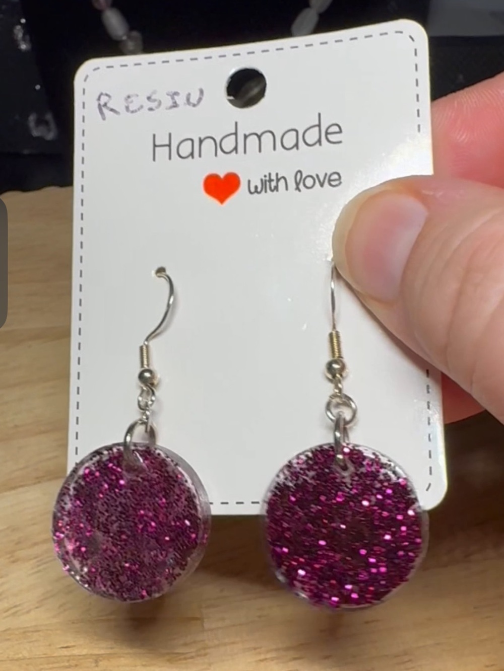Purple Glitter Resin Drop Earrings